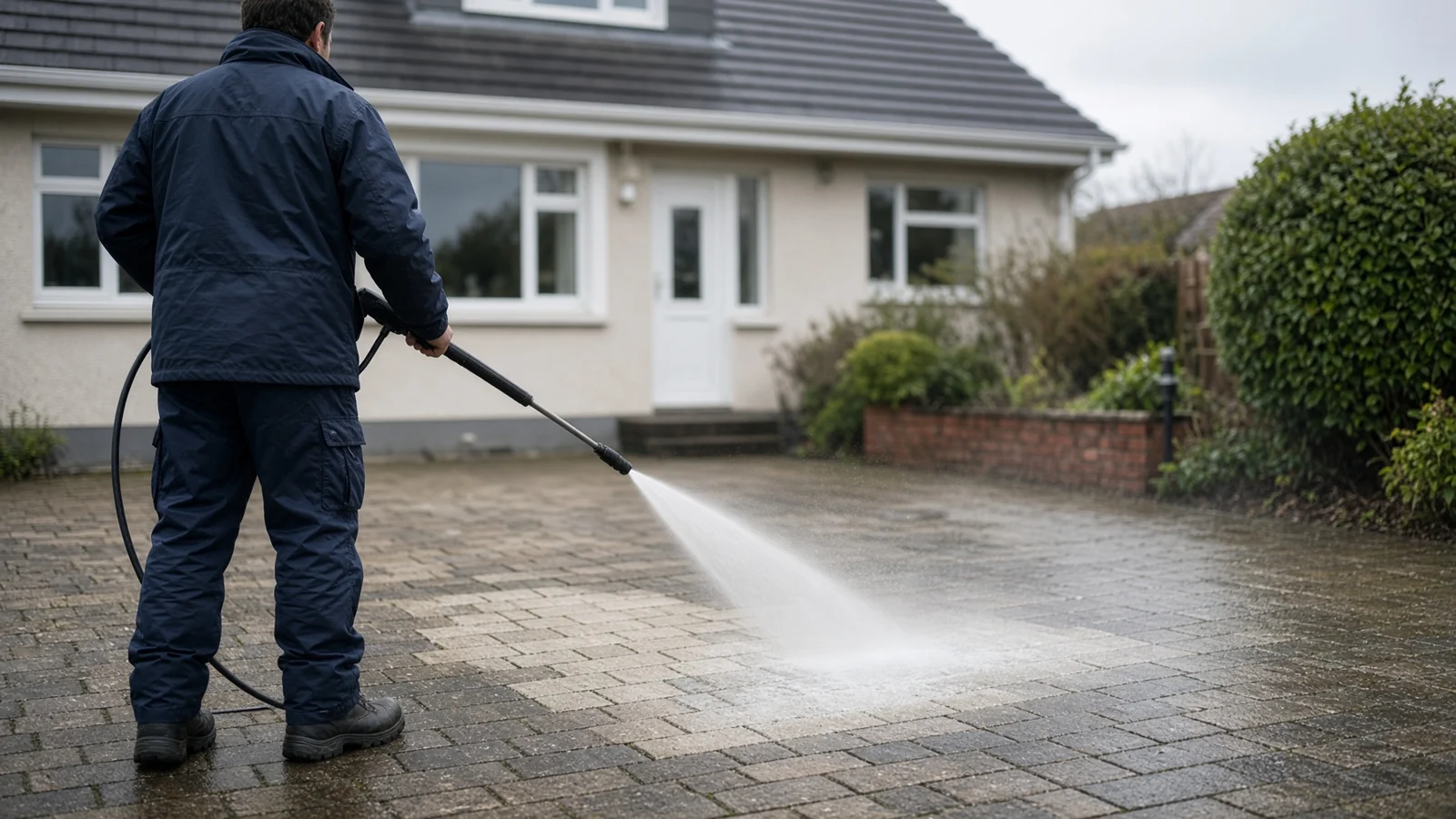 Exterior surface being pressure washed
